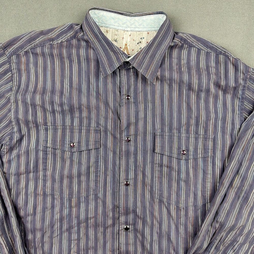 Scully Western Pearl Snap Shirt Mens M Purple Striped Textured Long Sleeve READ*